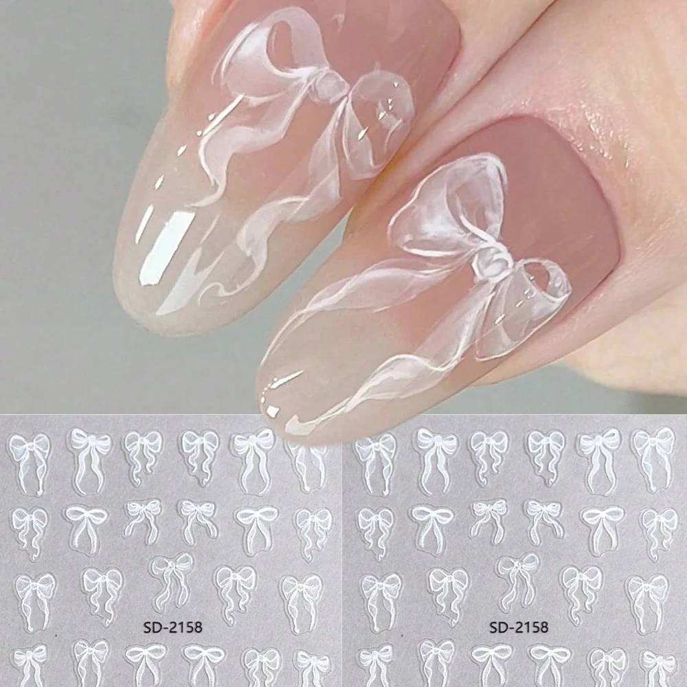 

Translucent White Bow Nail Decals, Watercolor Style Ribbon Stickers, Self-Adhesive Romantic Bow Sliders for Elegant & Bridal Nails