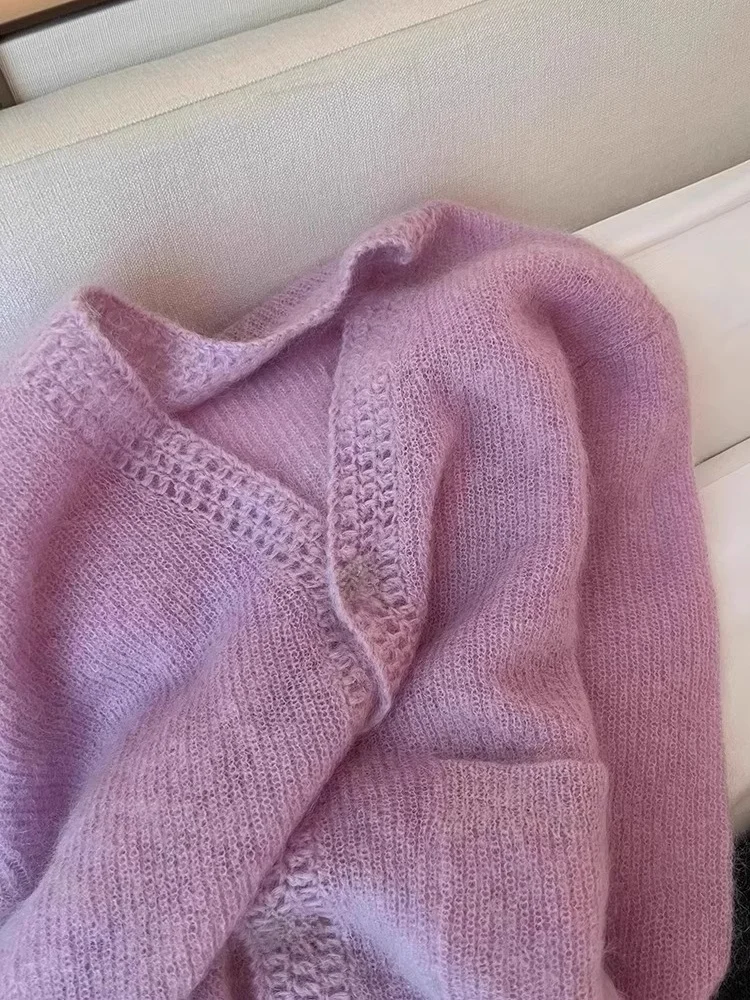 Soft Cozy V-Neck Knitted Open Cardigan Sweater Women's Fashion Autumn Small Figure Top Simple Style Korean Version Long Sleeve