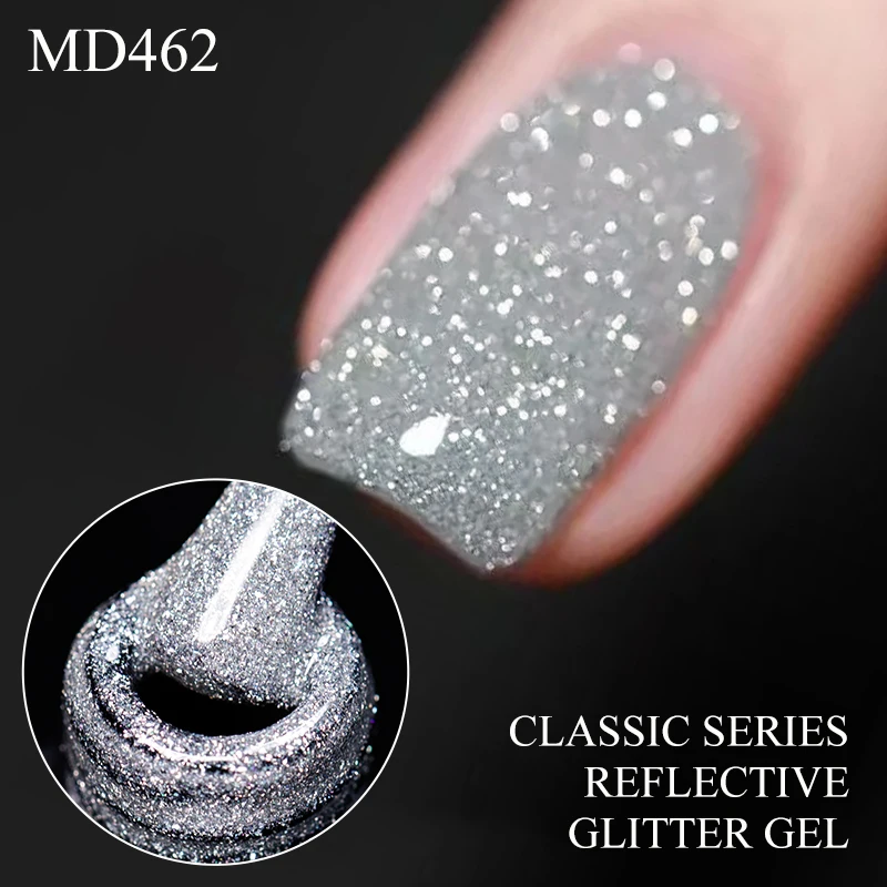 8ml Silver Reflective Glitter Gel Nail Polish Champagne Red Dark Flashy Semi Permanent Soak Off UV Gel Varnish Nail Supplies DIY