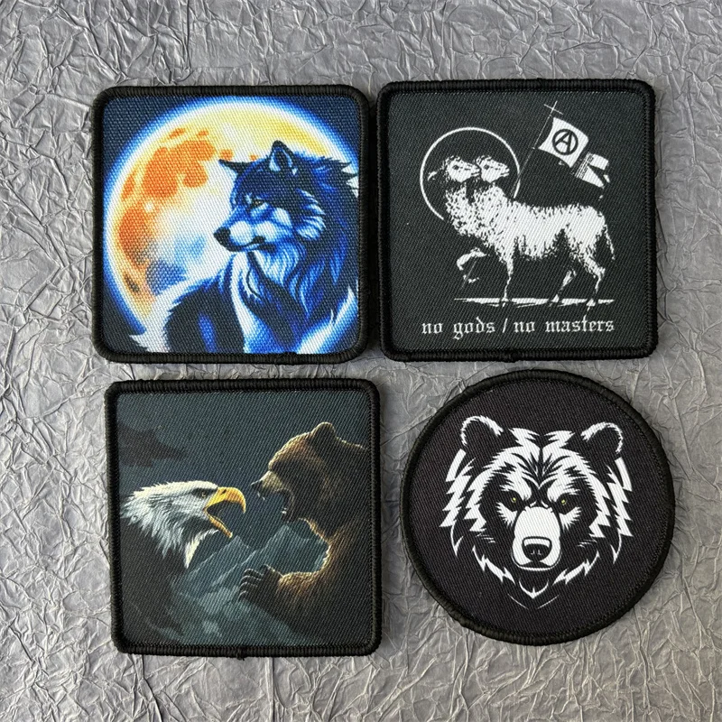 

Black Bear Printed Patch on Clothes Wolf Tactical Equipment Morale Badge Hook and Loop Military Patches Backpack Stickers