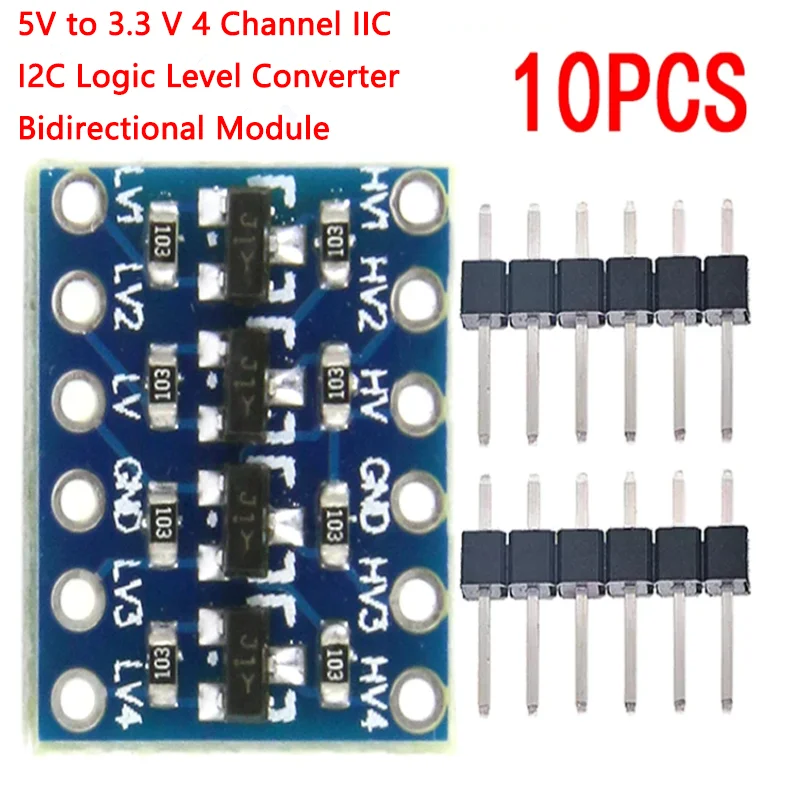 10 PCS 5 V a 3,3 V 4 canais IIC I2C Conversor de nível lógico Módulo bidirecional