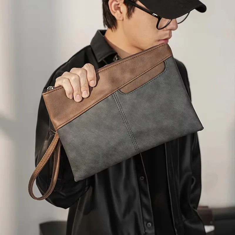 

New Fashion Men's Handbag Luxury Brand Leather Clutch Envelope Purse Bags For Ipad Small Wallets Retro Leather Designer's Bolsa