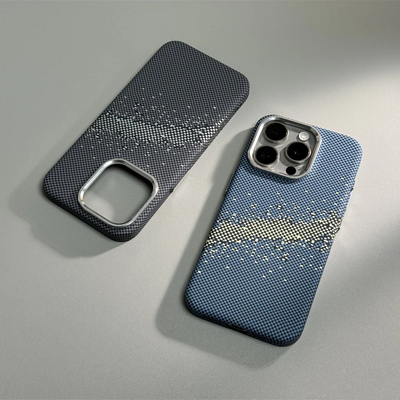 Abstract Starry Pixels Relief MagSafe Phone Case for iPhone 15 16 16pro max 13 15 Pro 14 Wireless Charging Alloy Lens PC Cover