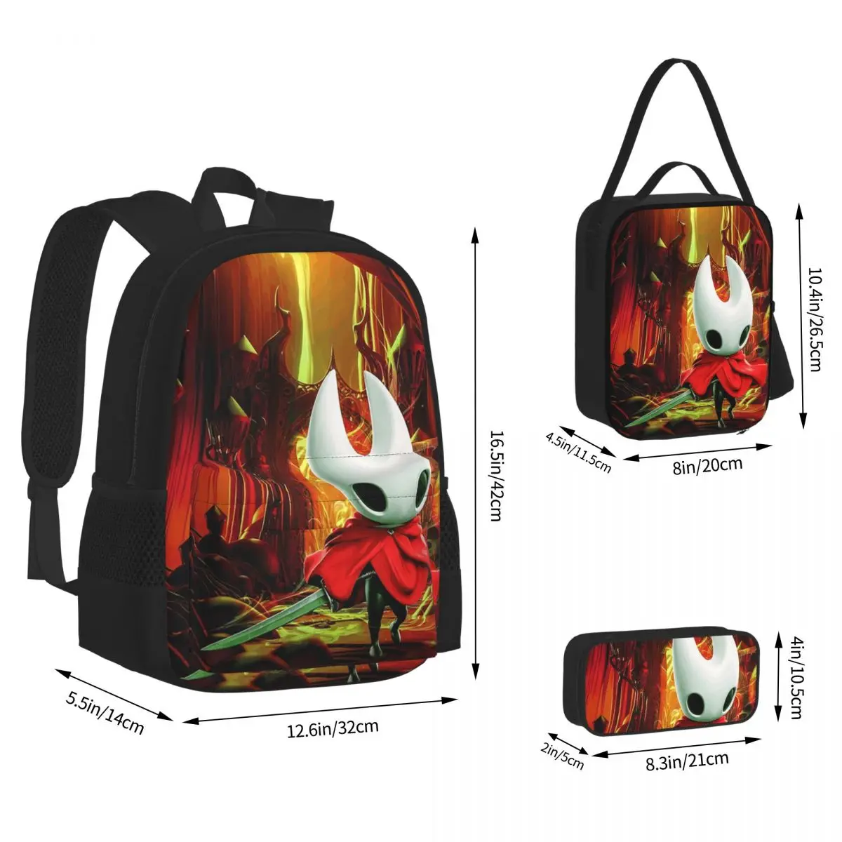 Hollow Knight Silksong Backpacks Students Bookbag School Bags Rucksack Lunch Bag Pen Bag Three-Piece Set