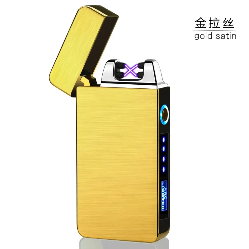 Hot Selling Metal Windproof Double Arc Plasma Lighter, Pulse Flameless Fingerprint Touch USB Charging Lighter, Men\'s Gift