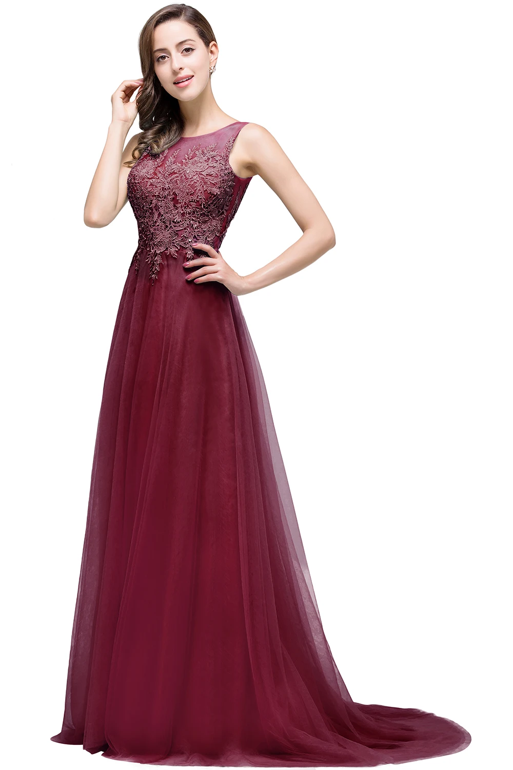 Dusty Rose Women Chiffon Long Evening Dresses With Appliques Elegant Lace Tulle Formal Wedding Party Prom Gowns Robe De Soiree