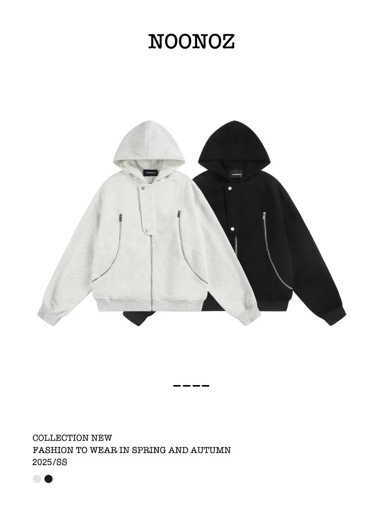 American High Street Fashion Trend Zipper Hooded Cardigan Sweatshirt Loose Casual Design Jacket Unisex