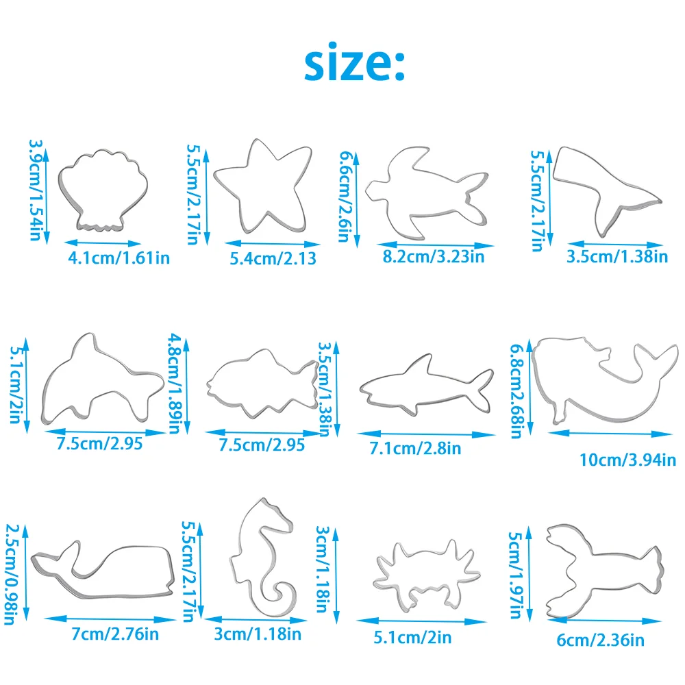 12PCS Cookie Cutter Set, Food Grade Stainless Steel, Mermaid Ocean Sealife Molds, Biscuit Fondant Baking for Kids DIY Home Party view 6