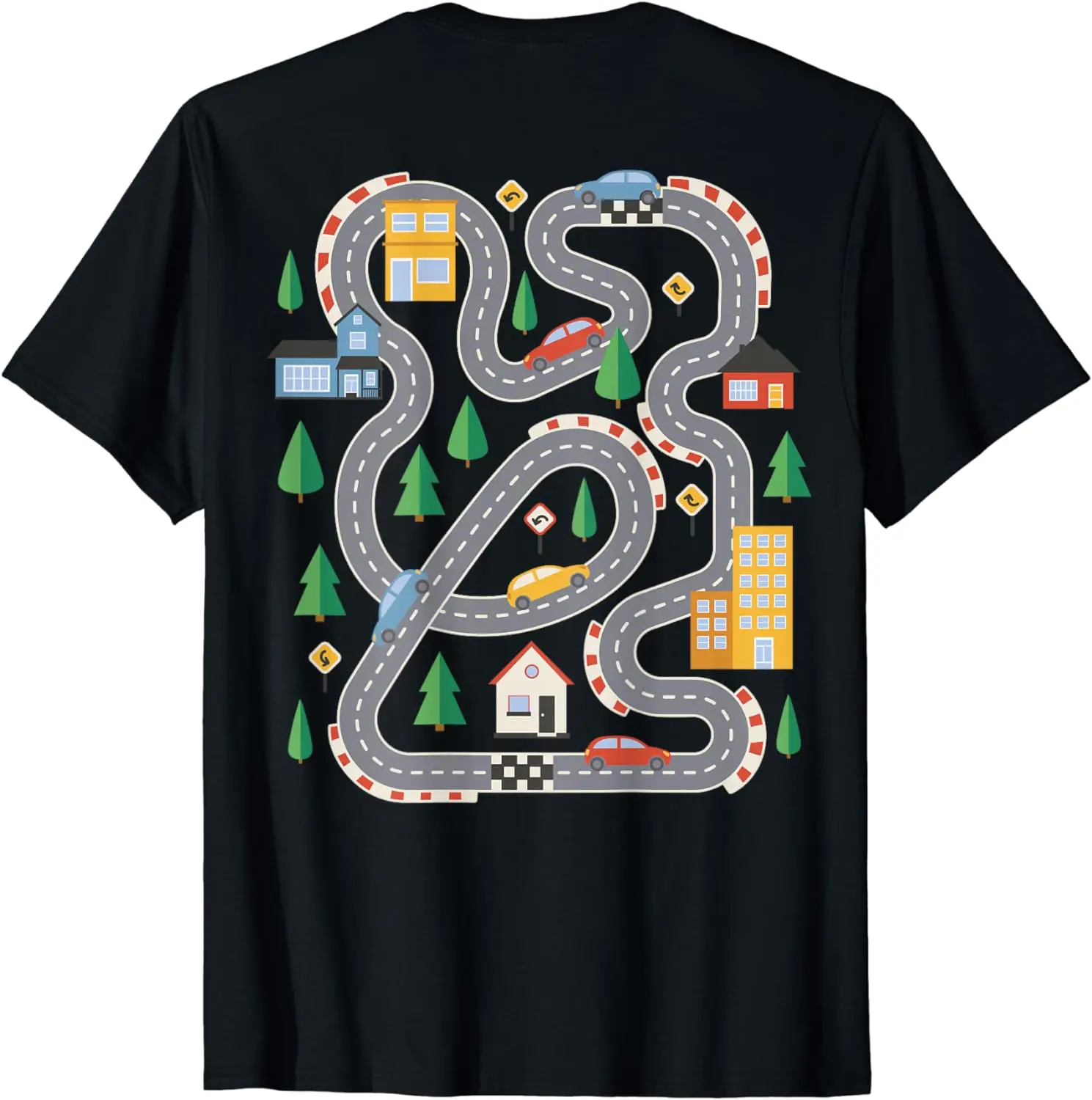 Cool Playmat Car Race Track On Back Cute Toddler Fathers Day T-Shirt