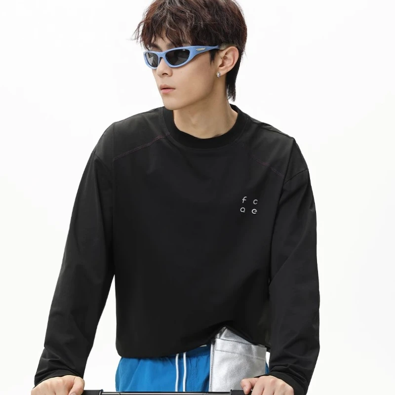 تي شيرت رجالي بأكمام راجلان قابل للتنفس وممتص للرطوبة |   غرزة متباينة فضفاضة بأكمام طويلة 2025 #6