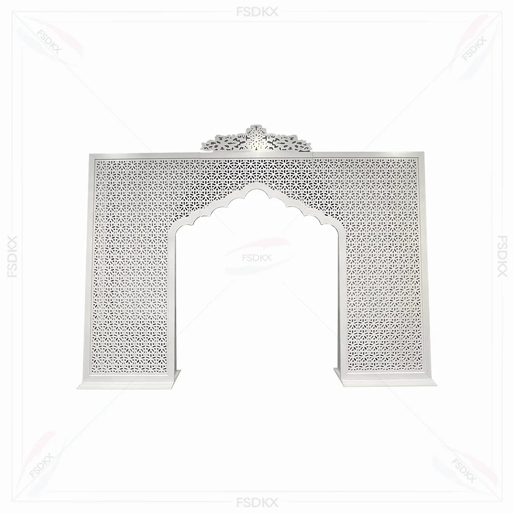 

Customized Modern Style Wedding Events Stage White Metal Carved Arch Event Backdrop