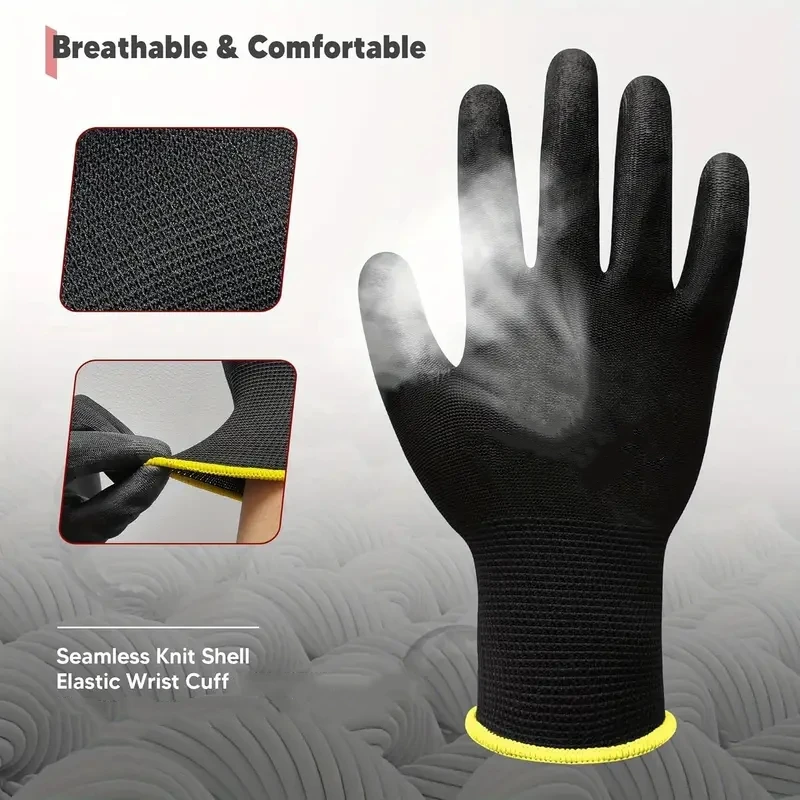 2Pairs Safety Work Gloves with Grip PU Coating 13Gauge Seamless Knit Gloves for Men Women Mechanic Assembly Warehouse Gloves