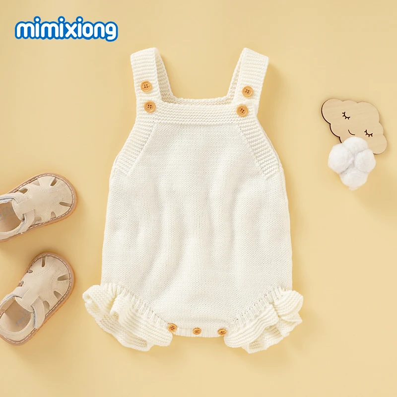 Baby Bodysuits 0-18M Effen Kleur Patroon Pasgeboren Baby Gebreide Meisjes Mouwloze Onesie Eendelig Peuter Outwear Overall Kleding