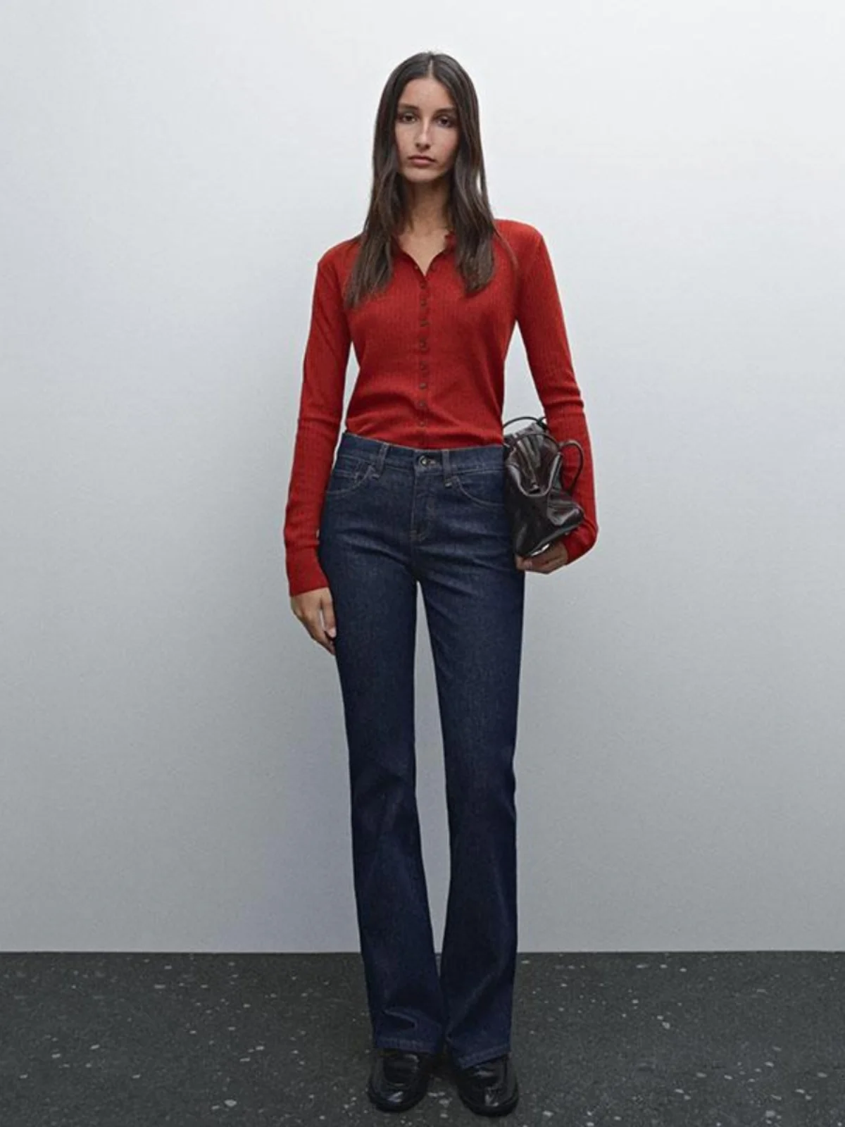 Ele Marrone a costine Ne Maglieria Pendolarismo Sle Slim Fit Lungo Sve V-Ne Bottoni in puro colore Faionable Top da donna