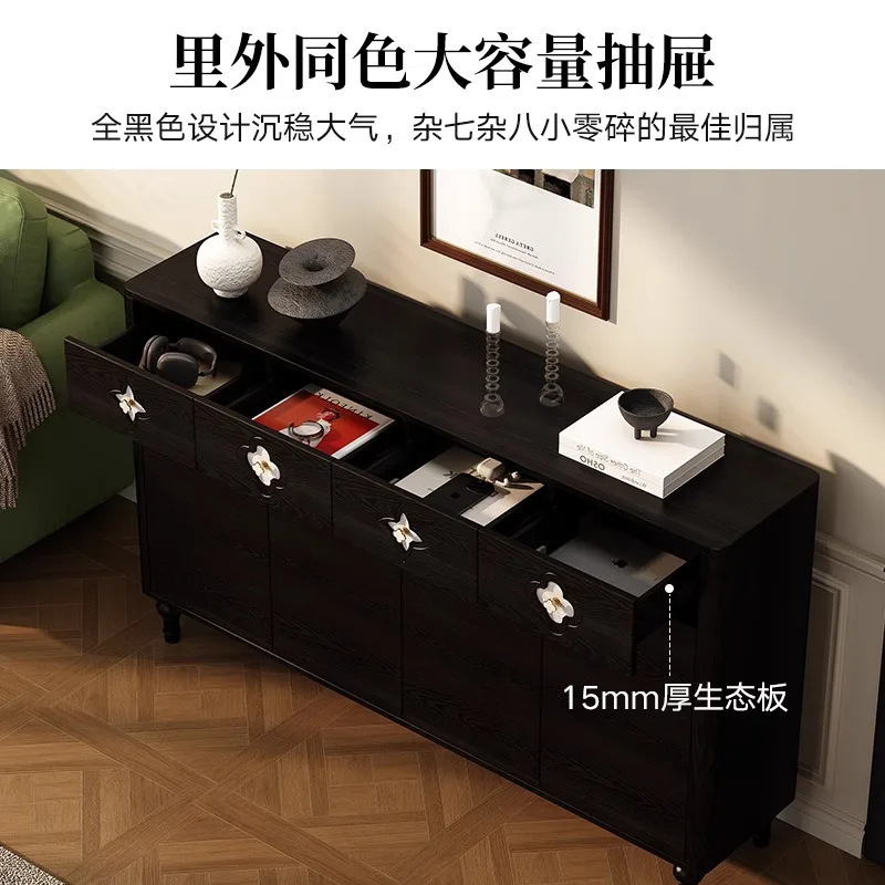 Solid Wood Shoe Cabinet, High-end French Retro Door Cabinet, American Locker, Four-leaf Clover Shoe Cabinet, Black.