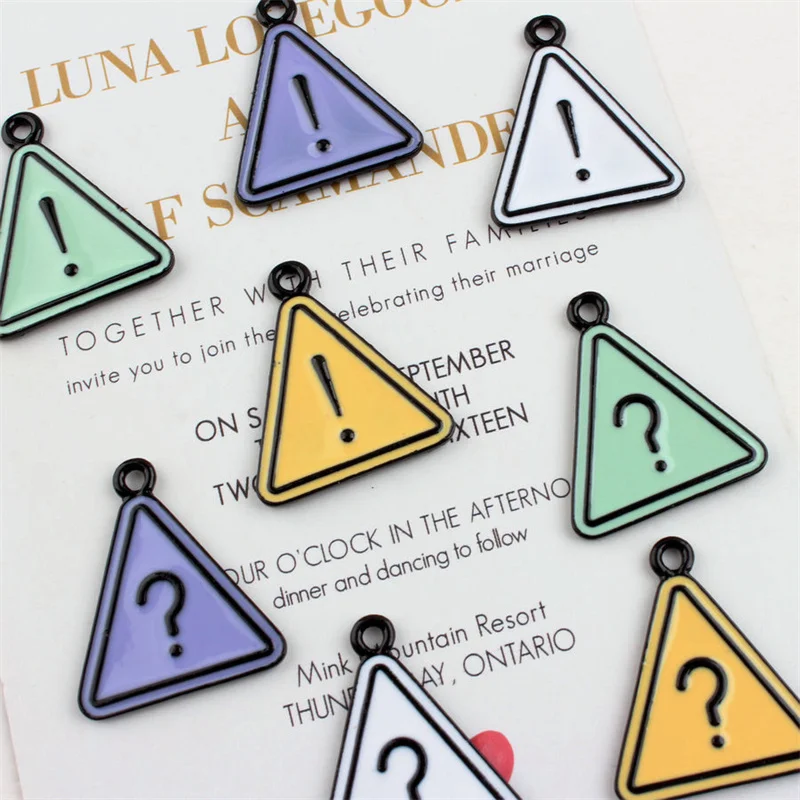 10pcs New Triangle Sign Warning Sign Charm DIY Earring Necklace Keychain Jewelry Making Accessories