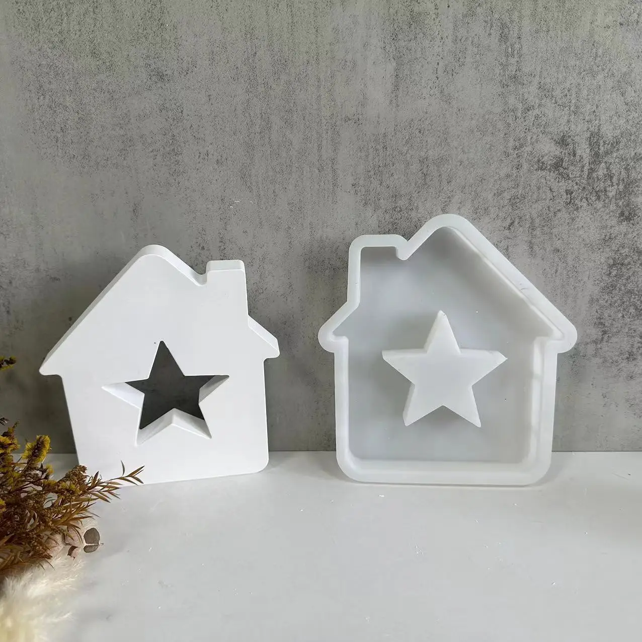 five-pointed Star Chimney House Shaped Silicone Molds Light Heart Houses Concrete Moulds Casting Molds Houses Decor Resin Mould