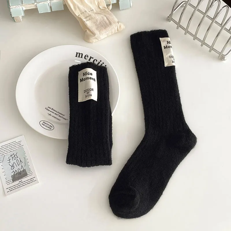 2024 New Winter Warm Angola Rabbit Merino Wool Socks Women\'s Winter Tube Socks Solid Color Ladies Cashmere Warm Snow Socks