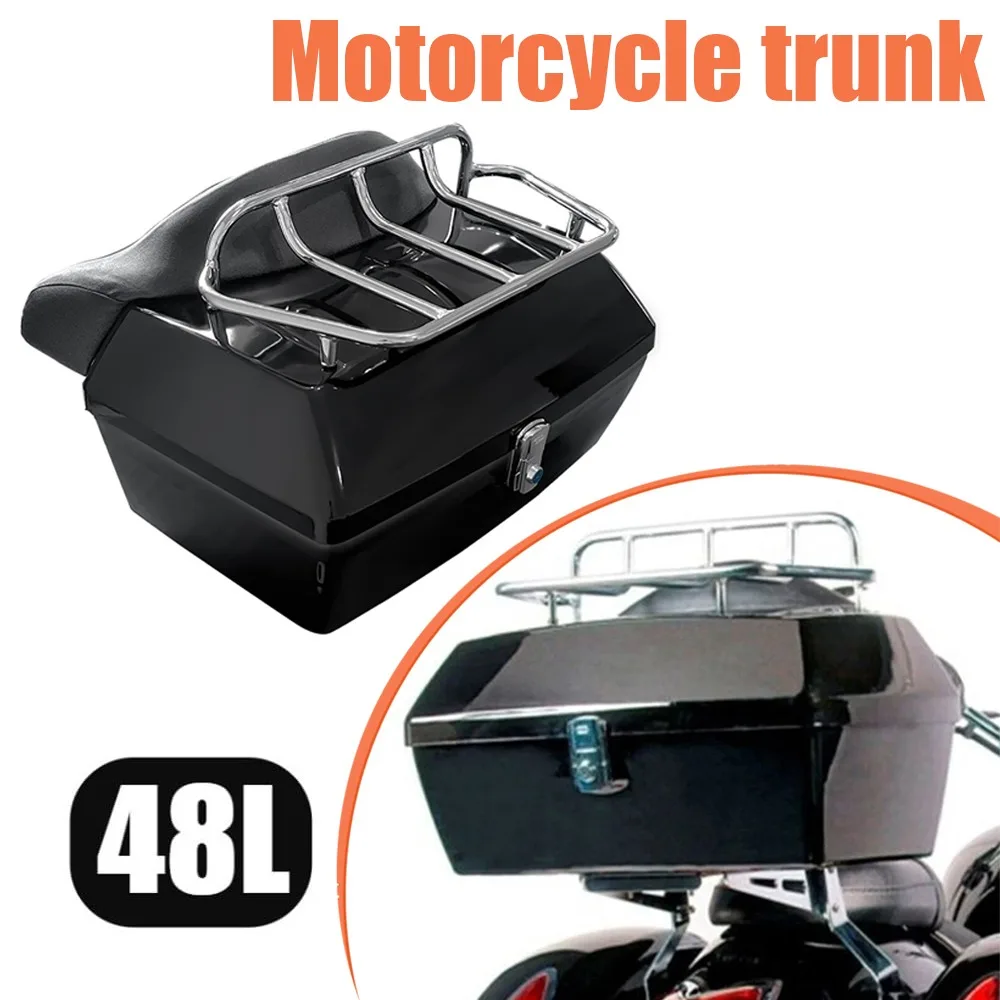 

1 Pcs Motorcycle Rear Tail Storage Box 48L Helmet Trunk Top Luggage Tool Cases With Backrest Pad For Scooter Motorbike Universal
