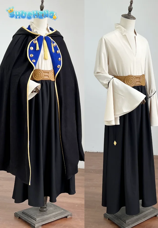 En stock, sombrero de bruja Atelier Olruggio XS-XXL, disfraz de cosplay, peluca Tongari Boushi Atelier, capa negra con forro azul, para hombre, Halloween