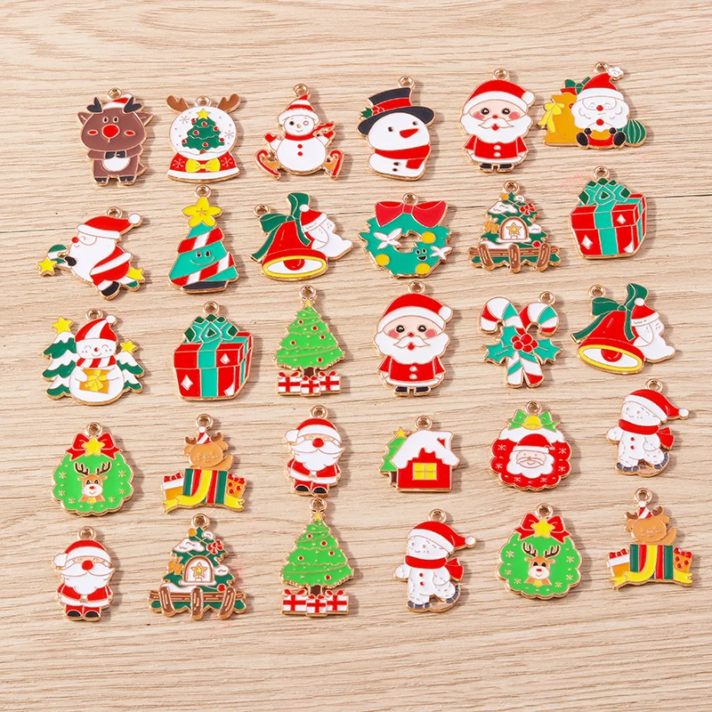 10 teile/los mischen Cartoon Emaille Weihnachten Santa Claus Baum Schneemann Charms für Schmuck machen Ohrringe Halskette DIY Handwerk liefert – Detail 1