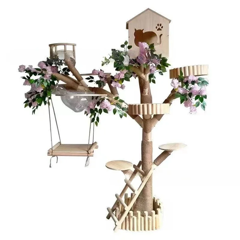 Cat climbing frame nest cat tree solid wood real trunk space capsule durable scratching board Internet celebrity