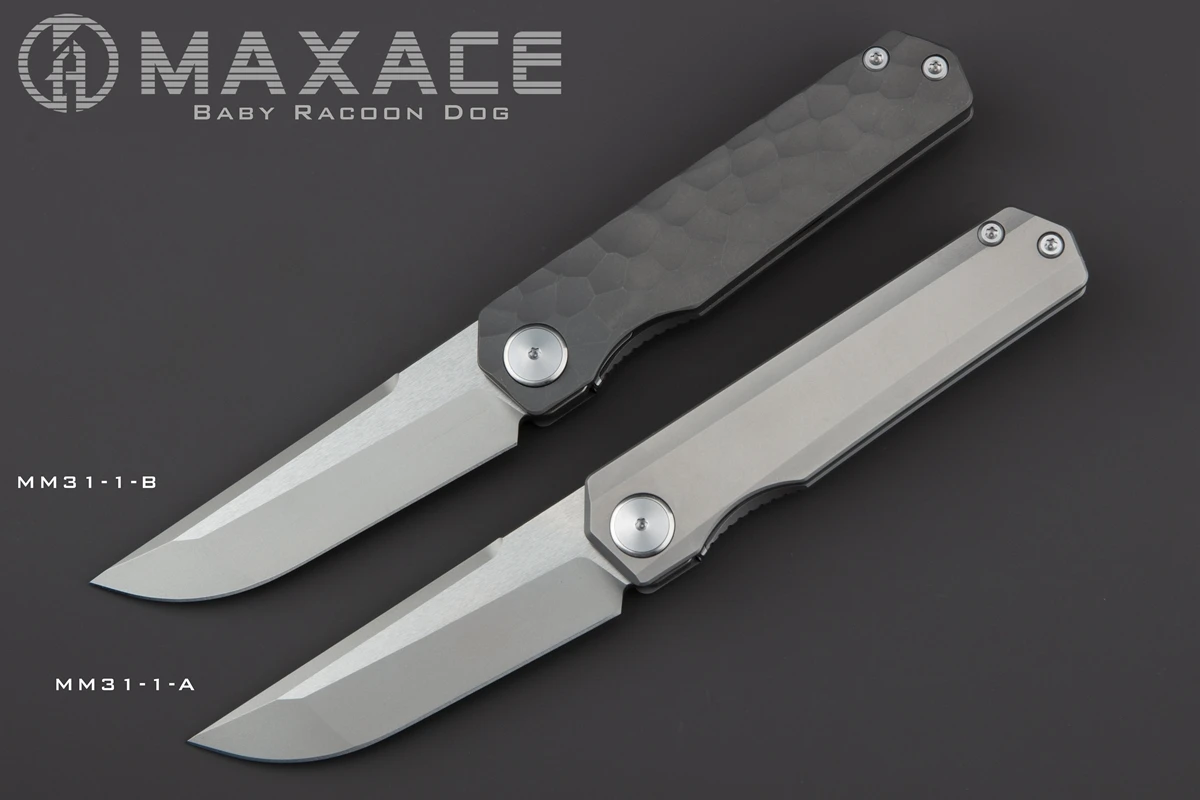 Maxace Baby Racoon Dog M390 Titanium Handle Folding Knife Tactical Survival Knife for Hunting Camping Fishing Fruit Cutting Tool