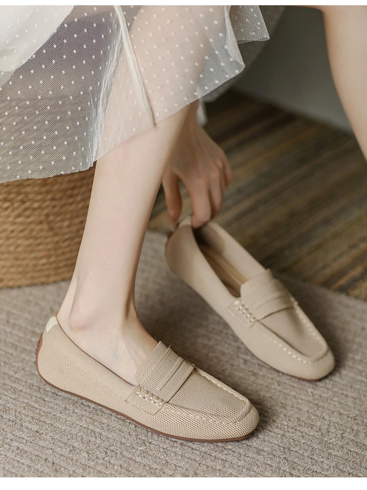 Fashion New Square Headed Flat Bottom Women's Single Shoes Woven Solid Color Doudou shoes Casual Loafer