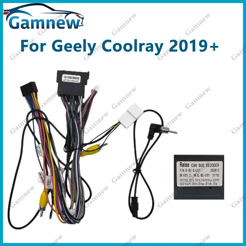 Gamnew Car Radio Cable Connector Wire Harness with CANBus Decoder for Geely Binyue Coolray Proton X50 2019+