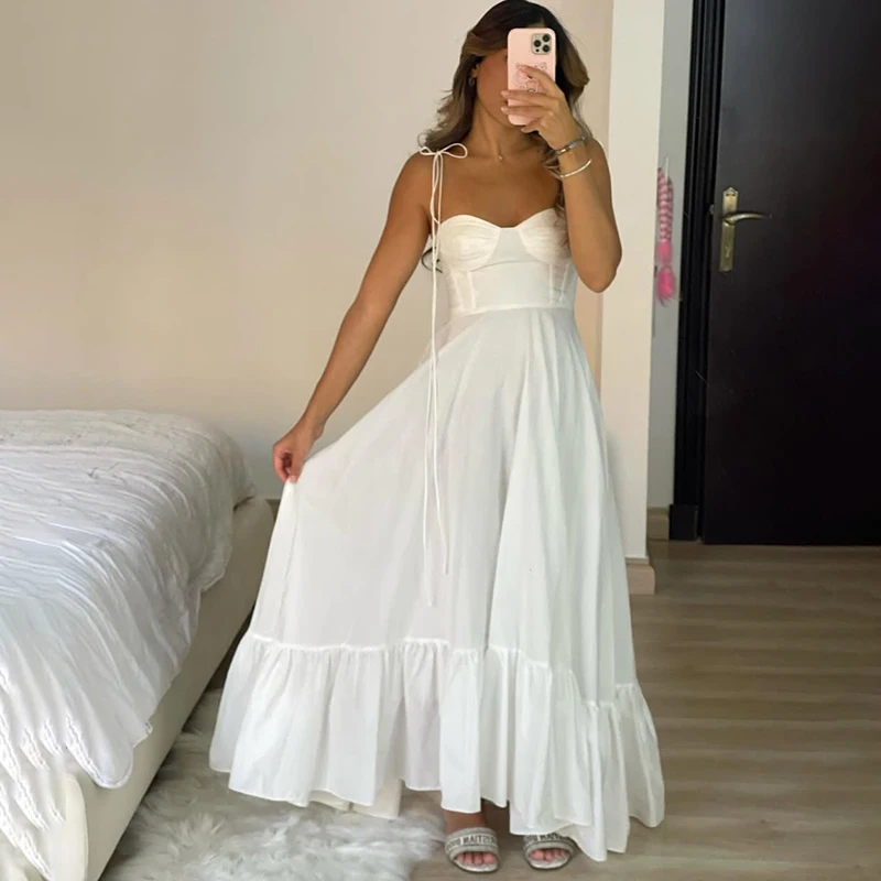 

Ticketsx Solid Pleated Dress Women's Ruffle Slip Corset Sleeveless Side Zipper Sling Dress Lady Summer Sexy Holiday Party Dress