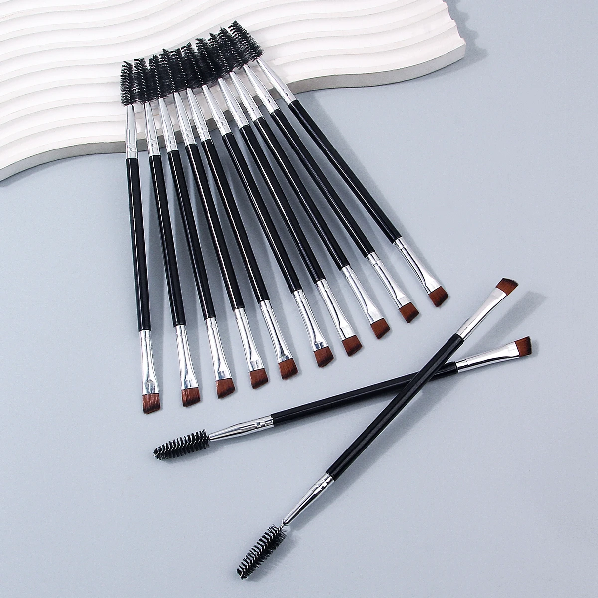 12Pcs Professional dual-head precision angled eyebrow brush, eyelash brush,eye makeup detail brush, multi-functional makeup tool
