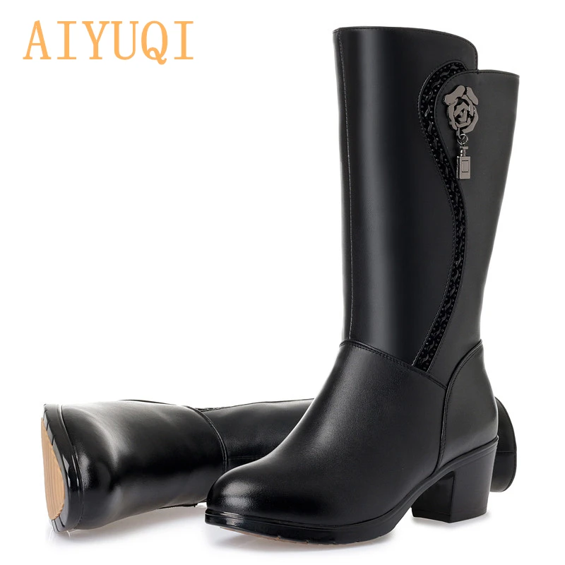 DIMANYU Women Riding Boots 2024 New Genuine Leather Women Wool Boots  Thick Warm Winter Snow Boots Large Size 41 42 43