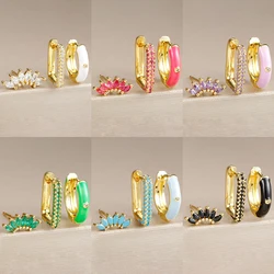 3PCS New Circle Round Square Earrings Set For Women Fashion Stainless Steel Dripping Zircon Huggie Hoop Earring Piercing Jewelry