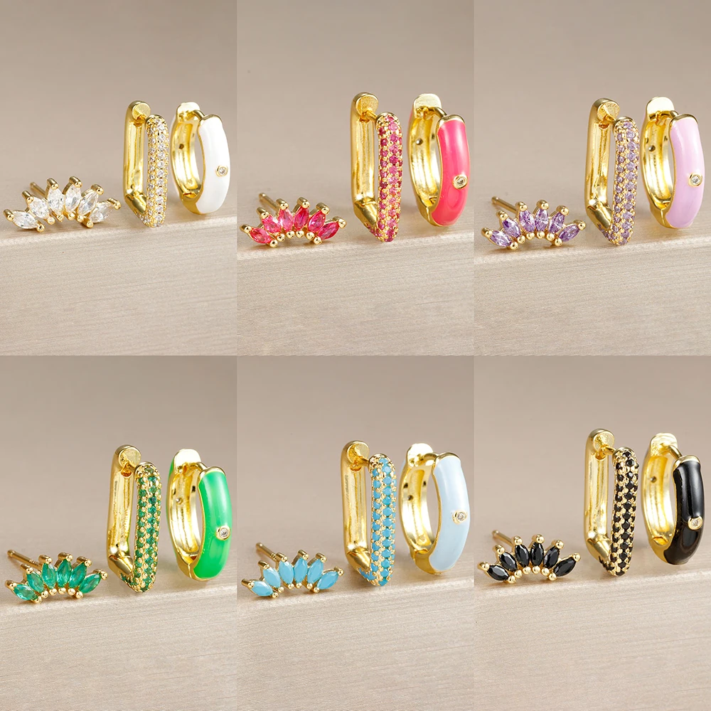 3 szt. Nowe koło okrągłe kwadratowe kolczyki zestaw dla kobiet moda stal nierdzewna kapanie cyrkon Huggie Hoop kolczyk Piercing biżuteria