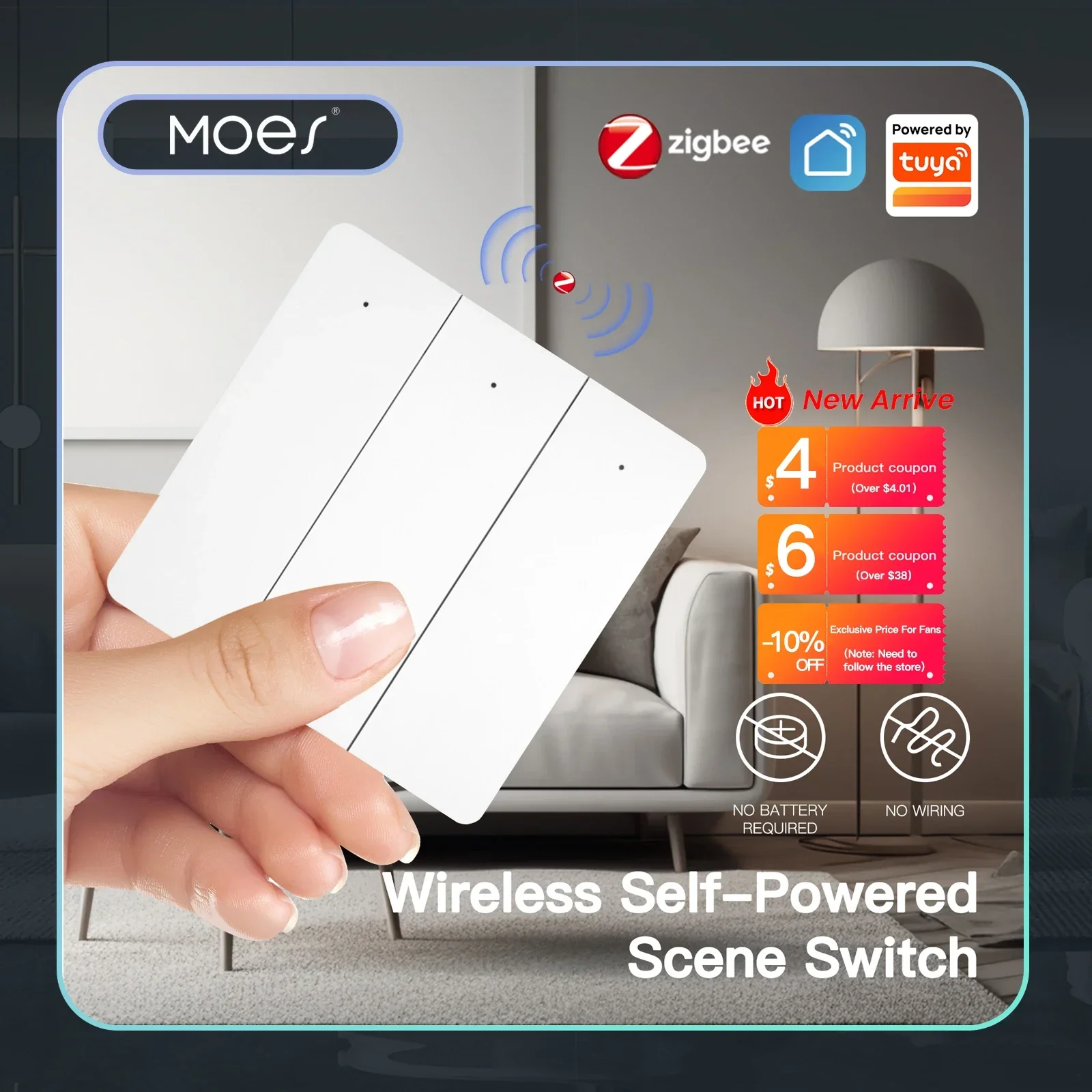 Tuya Smart ZigBee Self Power Scene Switch No Battery No Wiring Kinetic Energy Control for Home Automation Scenario App Control