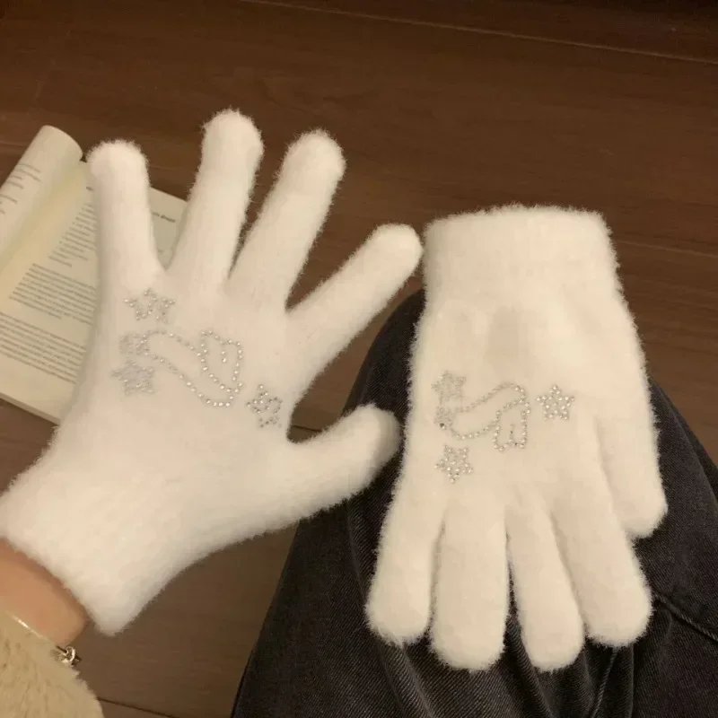 Gants de lapin en biscuits mignons pour femmes, gants à doigts complets, mitaines épaisses, Kawaii Lolita, accessoires chauds, hiver