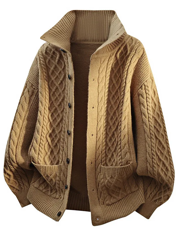 

2025 New Men's High Ne Knitwear Cardigan Trendy Lazy Sle Loose Fit Anti-Ball Easy to Match Polyester Fiber Long Sve