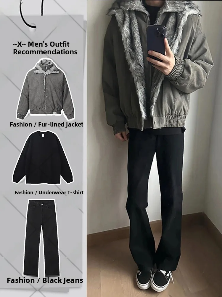 

Мужская зимняя куртка Ykee с двойным меховым воротником, утепленная, из хлопка и полиэстера, с капюшоном, молодежная, повседневная, теплая, длинная