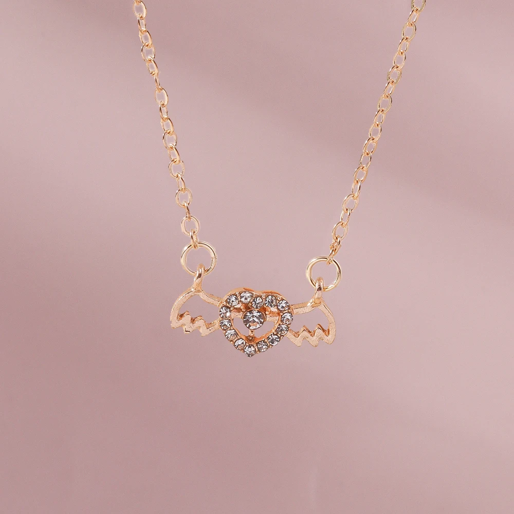 Aihua Kristall Engelsflügel Herz Anhänger Halsketten Damen Mädchen Einfache Y2K Rosa Weiß Zirkon Liebe Elegante Halskette Geburtstag Jewerly – Detail 9