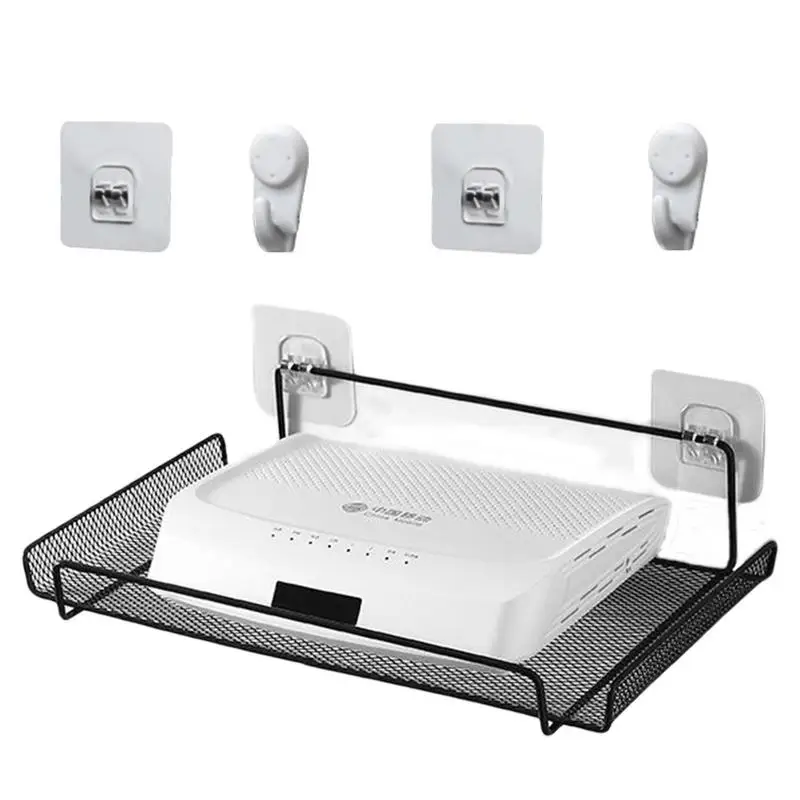 Wall Mounted Wifi Router Shelf Metal Router Storage Rack Living Room Television Set-Top Box Holder Home Bedroom Book Organizer