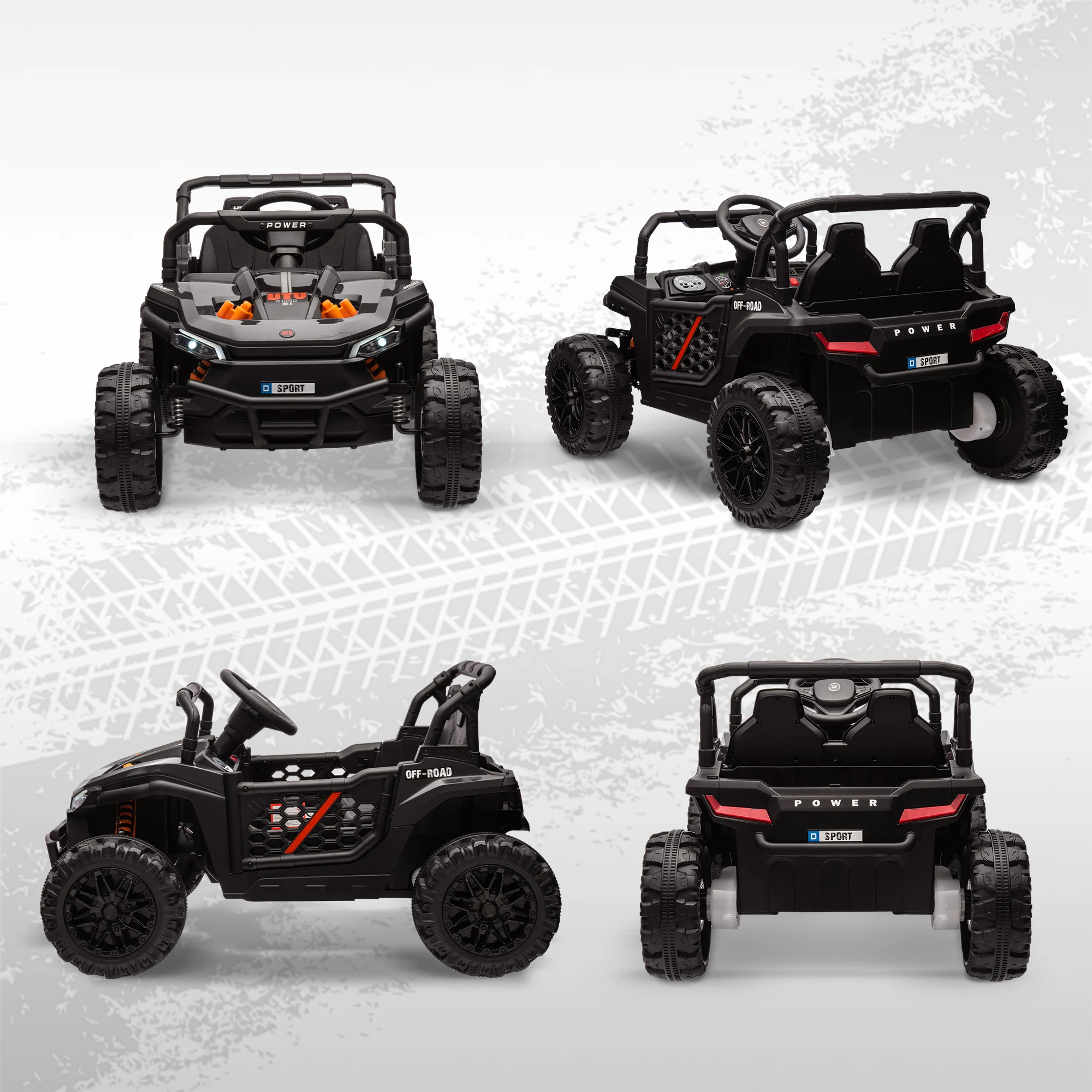 Juguete Utv para paseo en camión de 12 V con suspensión de 4 ruedas, control remoto, negro