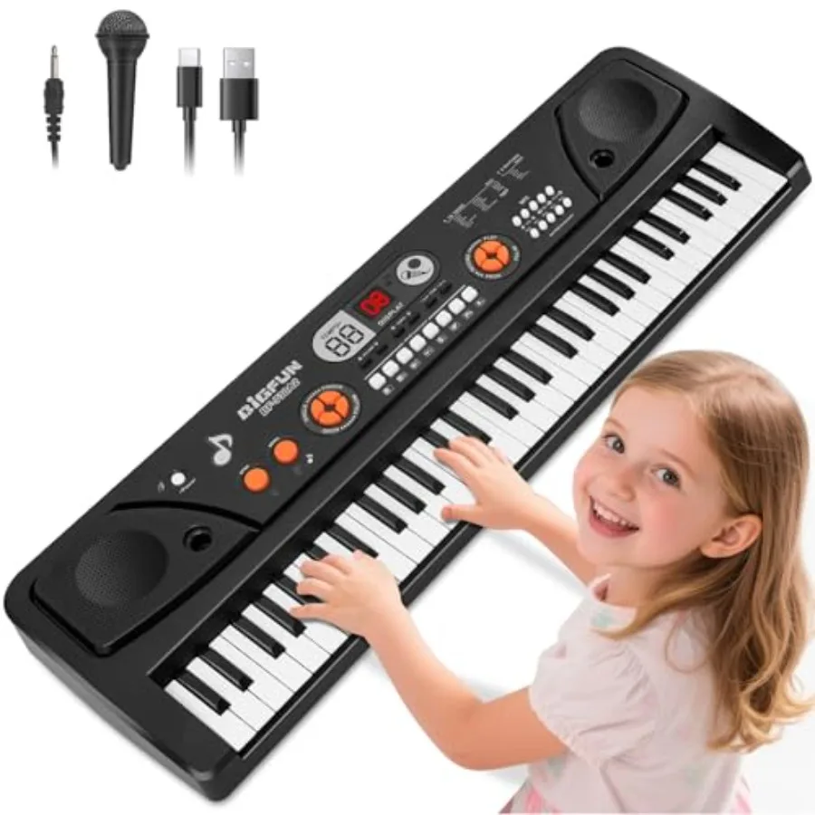 

61 Key Upgrade Piano Keyboard for Beginners Electronic Keyboards Pianos with LCD Screen Microphone Musical Instrument Toys for