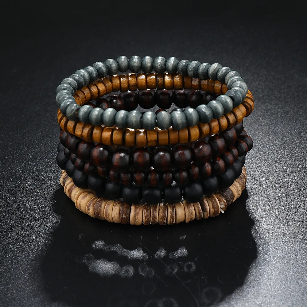 Wholesale Best-selling Multi-layer Buddha Bead Beaded Bracelets Men's Retro Style Multi-layer Elastic Thread Adjustable Wooden