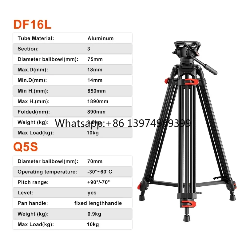 DF16LQ5S Professional Video Tripod With Fluid Head Heavy  Aluminum Alloy 72 Inch Tripod for Dslr factory