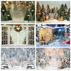 Winter Photography Background Christmas Outside The Window Forest Snow Scene Children Family Portrait Baby Party Decoration Prop