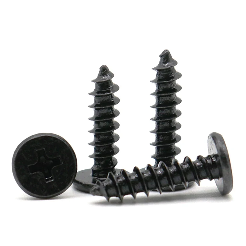 

M1.2 M1.4 M1.7 M2 M2.3 M2.6 M3 M3.5 M4 Black Zinc Self Tapping Screws / Low Profile Wafer Head Phillips Screws for Wood & Thin