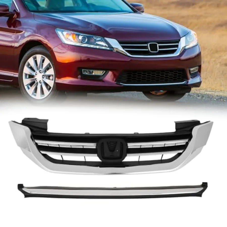 

Front Bumper Upper Grille Compatible with 2013-2015 Honda Accord W/Trim 4Door, Replacement for 71121T2FA01 71150T2FA00
