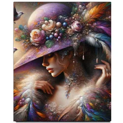 Beautiful woman with hat and flowers Diamond Painting new 2024 Full Diamond Mosaic Abstract Portrait Embroidery Home Decor