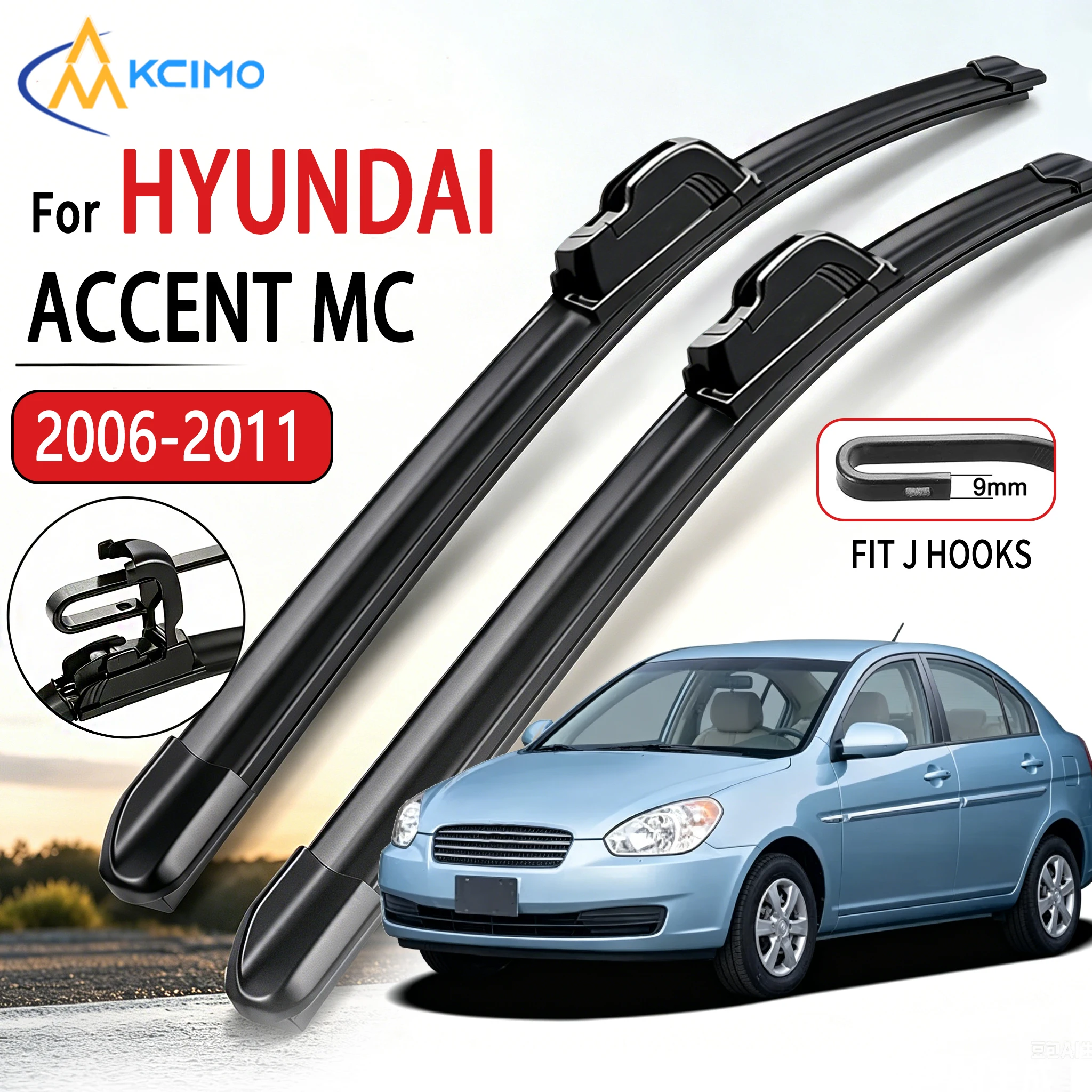 Für Hyundai Accent MC 2006-2011 2 Stück U-förmige Weiche Gummi-Scheibenwischer 22"+16" HD Leise Langlebige Windschutzscheibenwischer – Detail 1