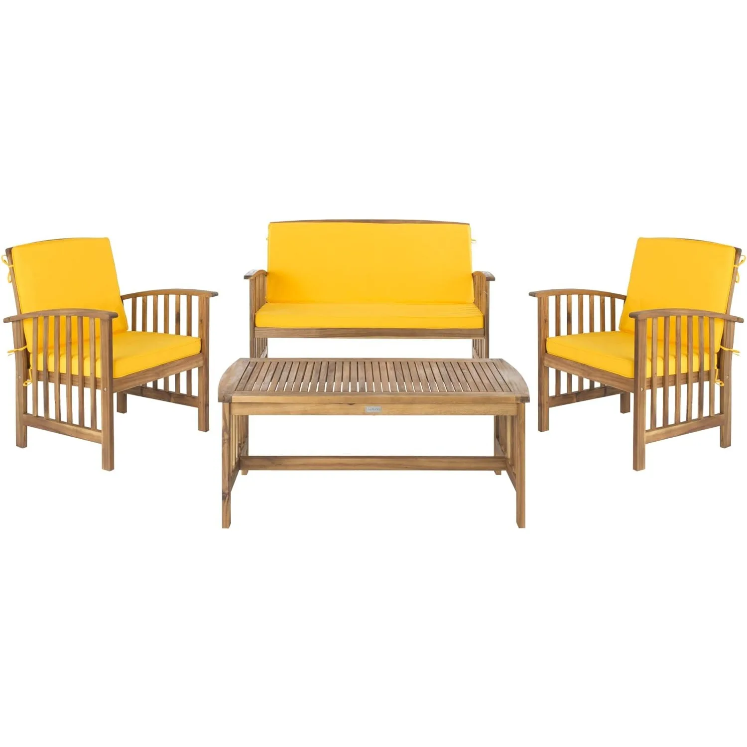 

SAFAVIEH Outdoor Collection Rocklin Natural/ Yellow Cushions/ Navy Pillows 4-Piece Conversation Patio Set